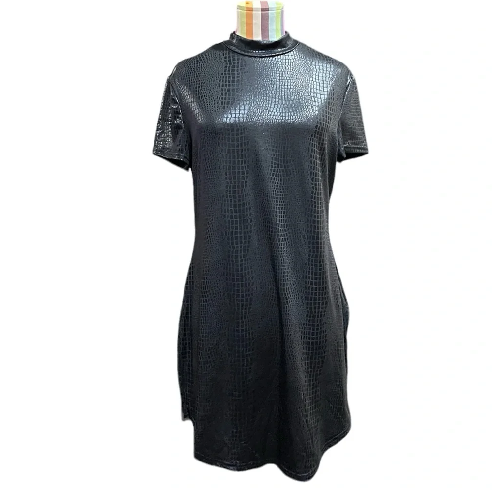 Shein Mock Neck Crocodile Embossed Bodycon Dress 0980 - Picture 2 of 7